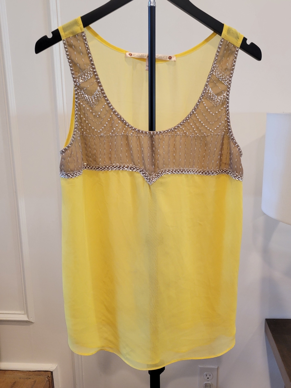 Chelsea & Violet Yellow Beaded Mesh Yoke Camisole